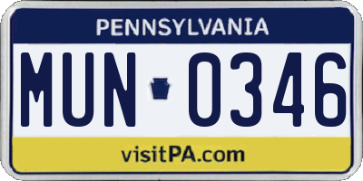 PA license plate MUN0346