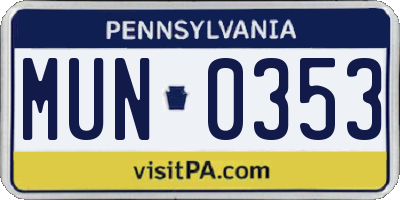 PA license plate MUN0353