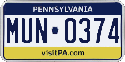 PA license plate MUN0374