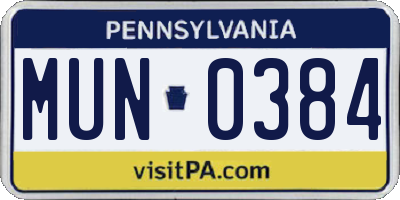 PA license plate MUN0384