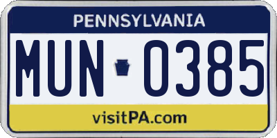 PA license plate MUN0385