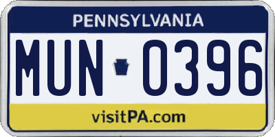 PA license plate MUN0396
