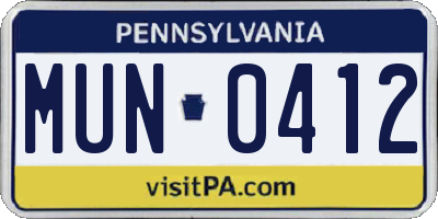 PA license plate MUN0412
