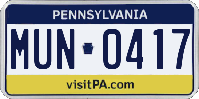 PA license plate MUN0417