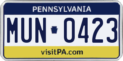 PA license plate MUN0423