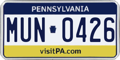 PA license plate MUN0426