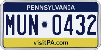 PA license plate MUN0432