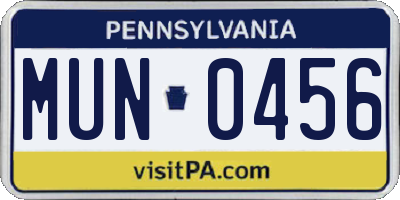 PA license plate MUN0456