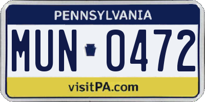 PA license plate MUN0472
