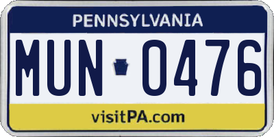 PA license plate MUN0476