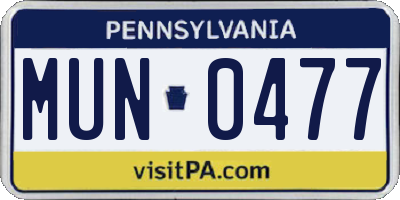 PA license plate MUN0477