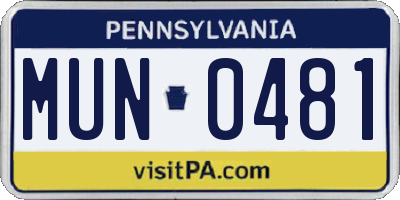 PA license plate MUN0481