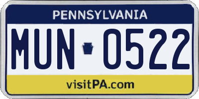 PA license plate MUN0522