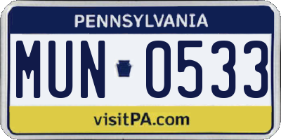 PA license plate MUN0533