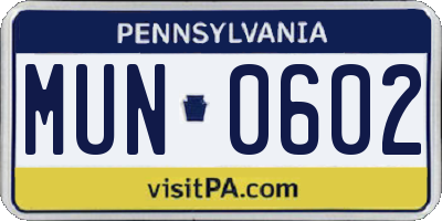 PA license plate MUN0602