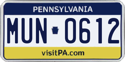 PA license plate MUN0612