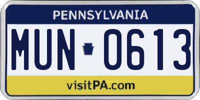 PA license plate MUN0613