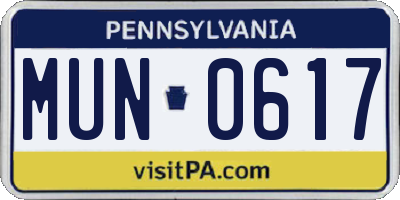 PA license plate MUN0617