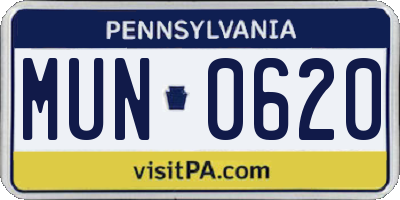 PA license plate MUN0620