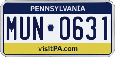 PA license plate MUN0631
