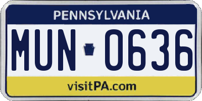 PA license plate MUN0636