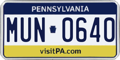 PA license plate MUN0640
