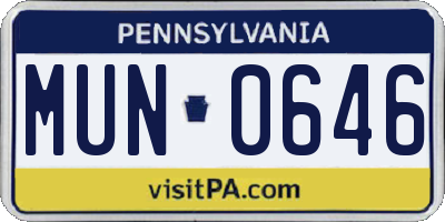 PA license plate MUN0646