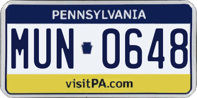 PA license plate MUN0648