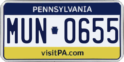 PA license plate MUN0655