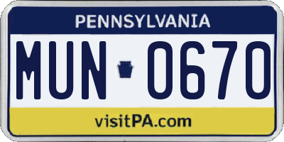 PA license plate MUN0670