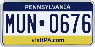 PA license plate MUN0676
