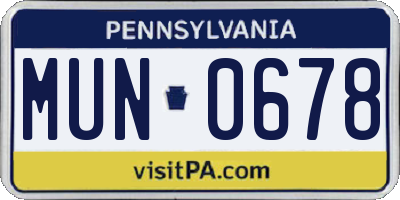 PA license plate MUN0678