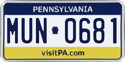 PA license plate MUN0681