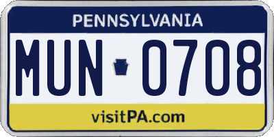 PA license plate MUN0708