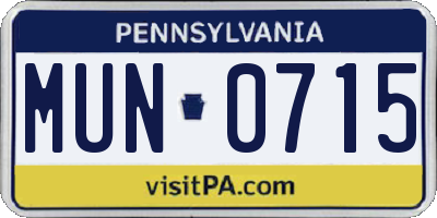 PA license plate MUN0715