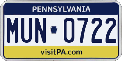 PA license plate MUN0722
