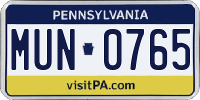 PA license plate MUN0765