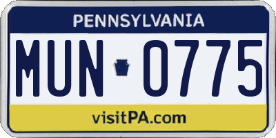 PA license plate MUN0775