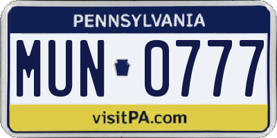 PA license plate MUN0777