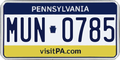PA license plate MUN0785