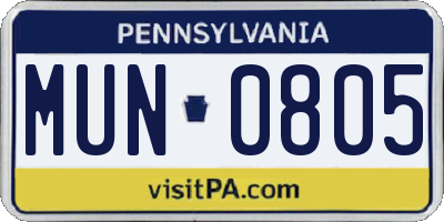 PA license plate MUN0805