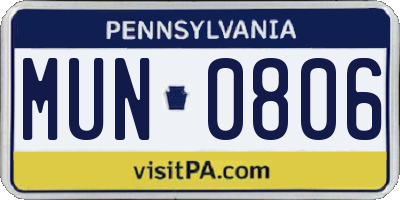 PA license plate MUN0806