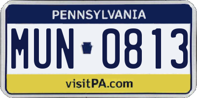 PA license plate MUN0813