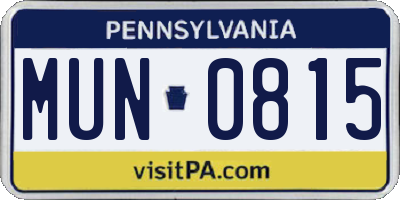PA license plate MUN0815