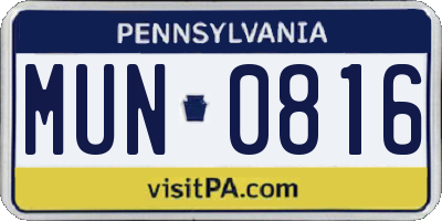PA license plate MUN0816