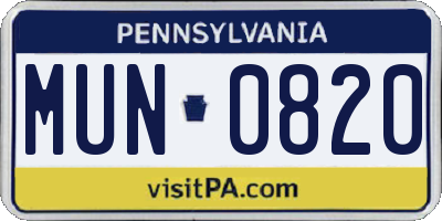 PA license plate MUN0820