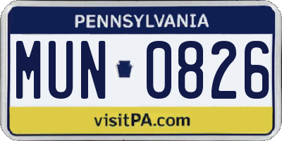 PA license plate MUN0826