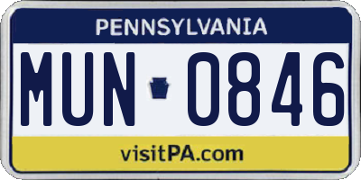 PA license plate MUN0846