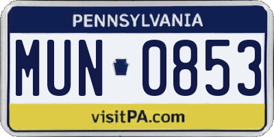 PA license plate MUN0853