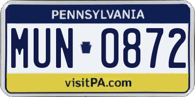 PA license plate MUN0872